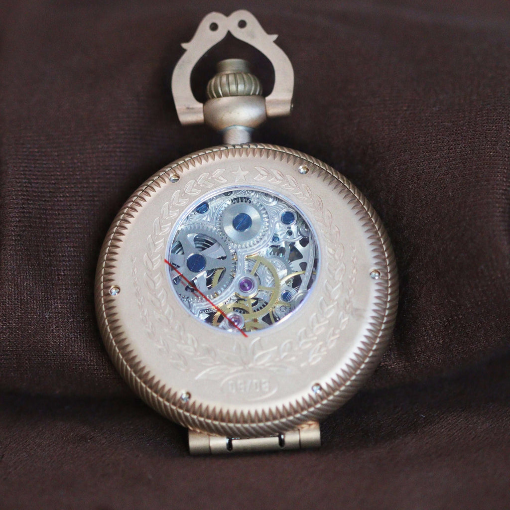 Waterproof mechanical bronze/sandblasted steel pocket watch sidaxin