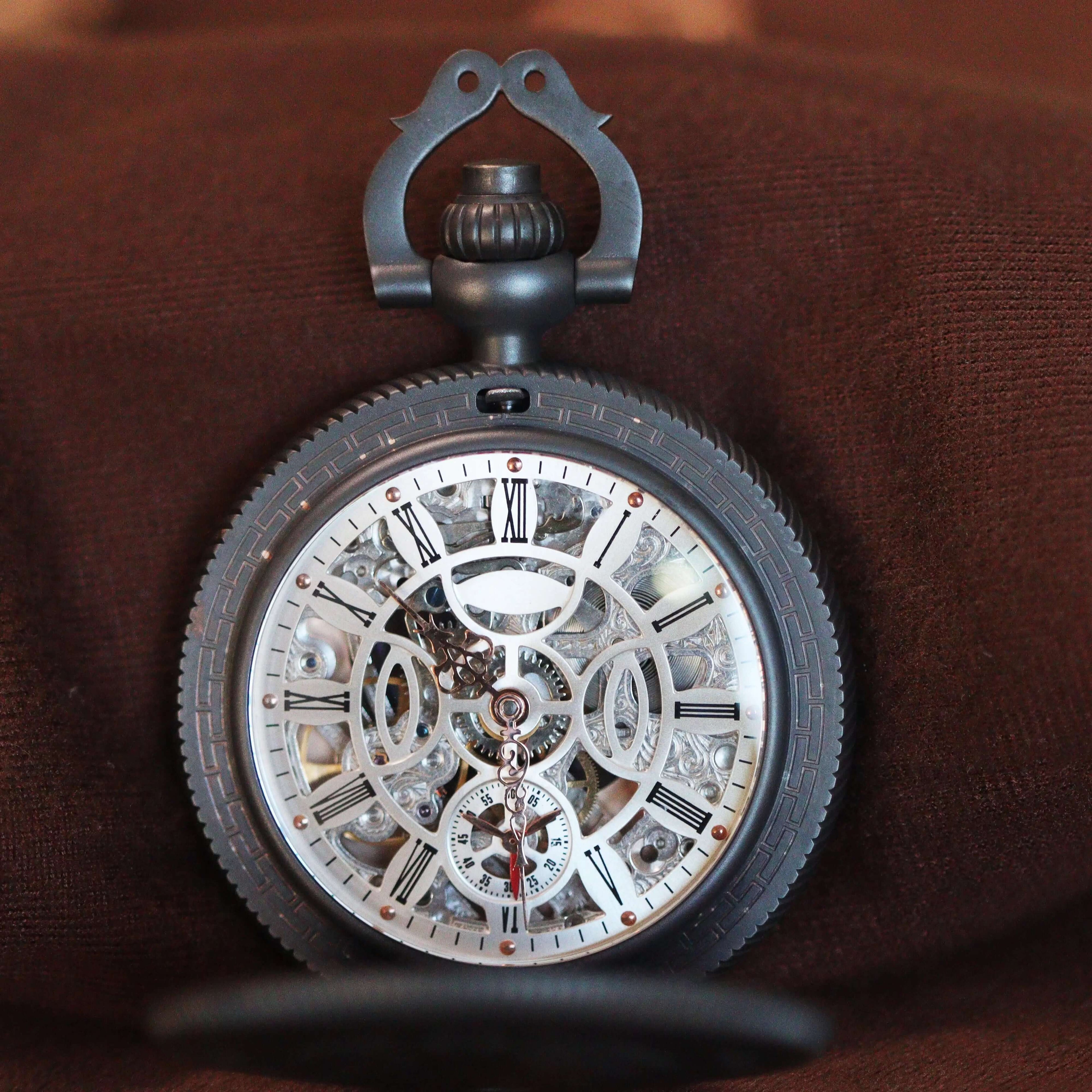 Waterproof mechanical bronze/sandblasted steel pocket watch sidaxin