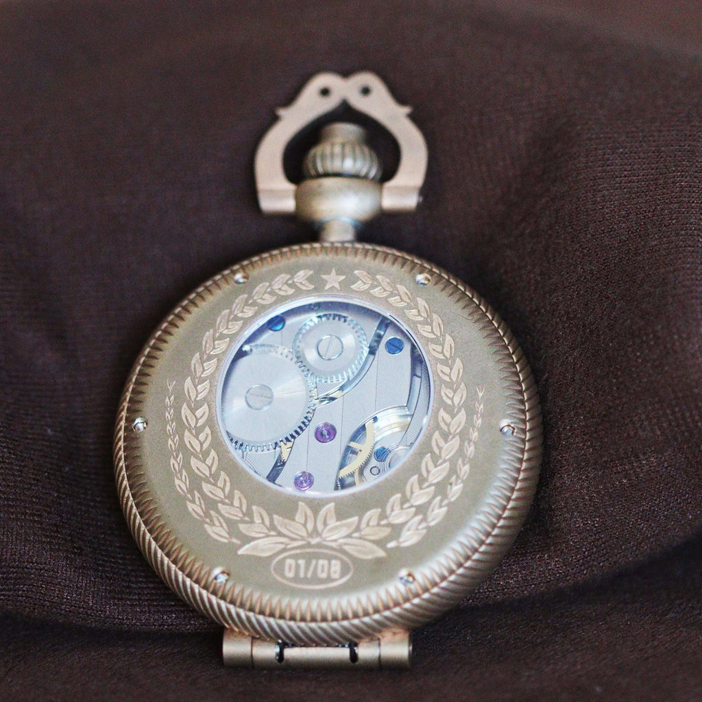 Waterproof mechanical bronze/sandblasted steel pocket watch sidaxin