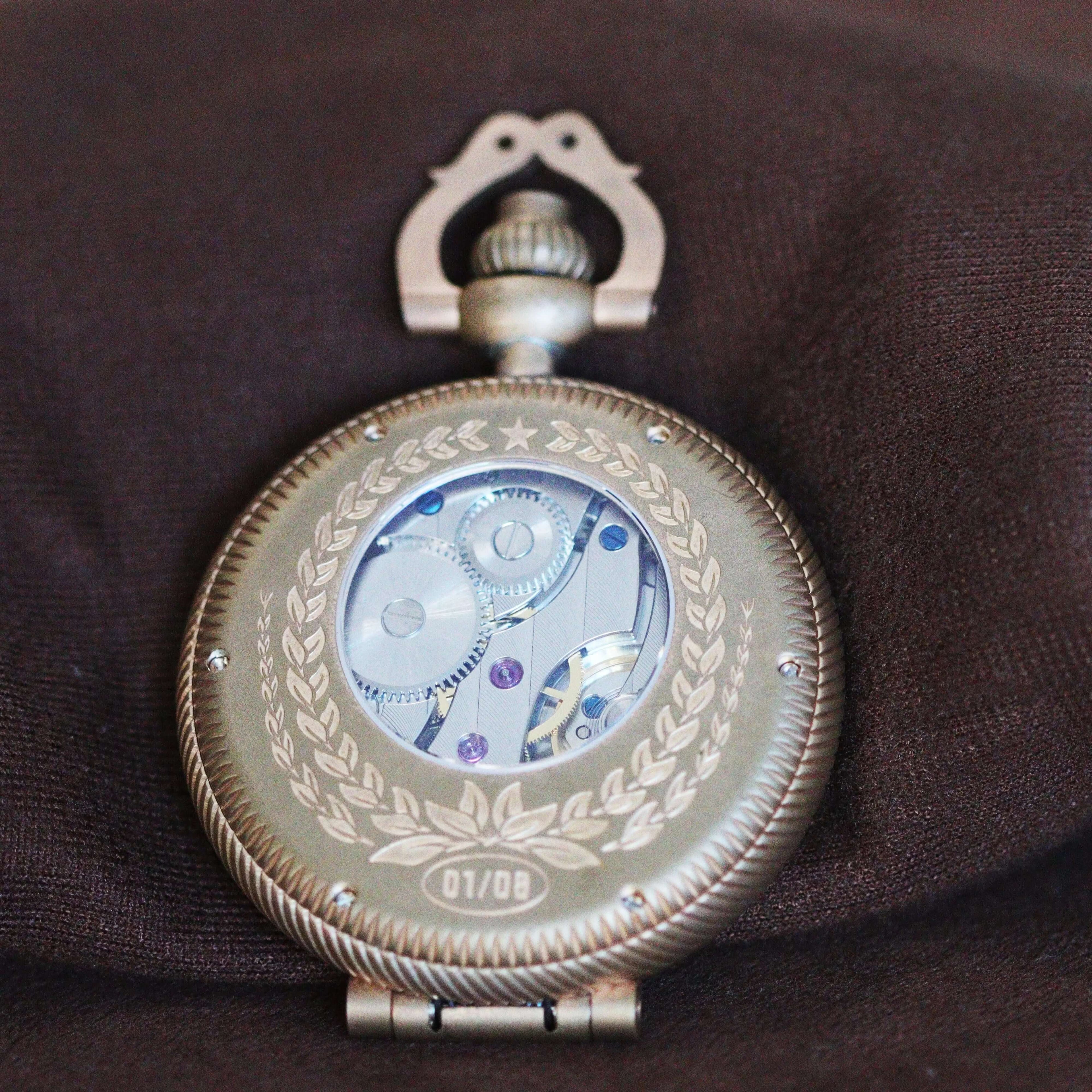 Waterproof mechanical bronze/sandblasted steel pocket watch sidaxin
