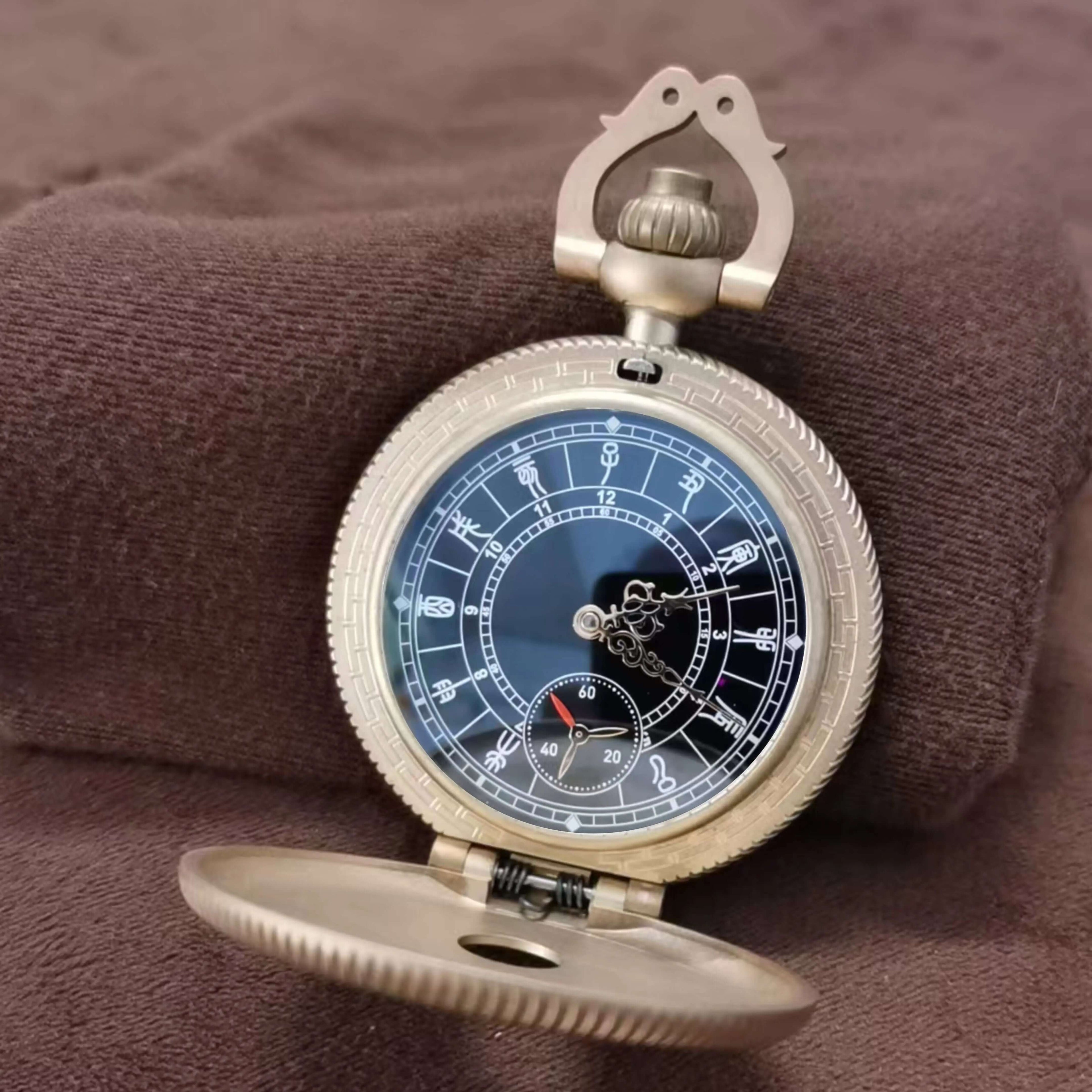 Waterproof mechanical bronze/sandblasted steel pocket watch sidaxin