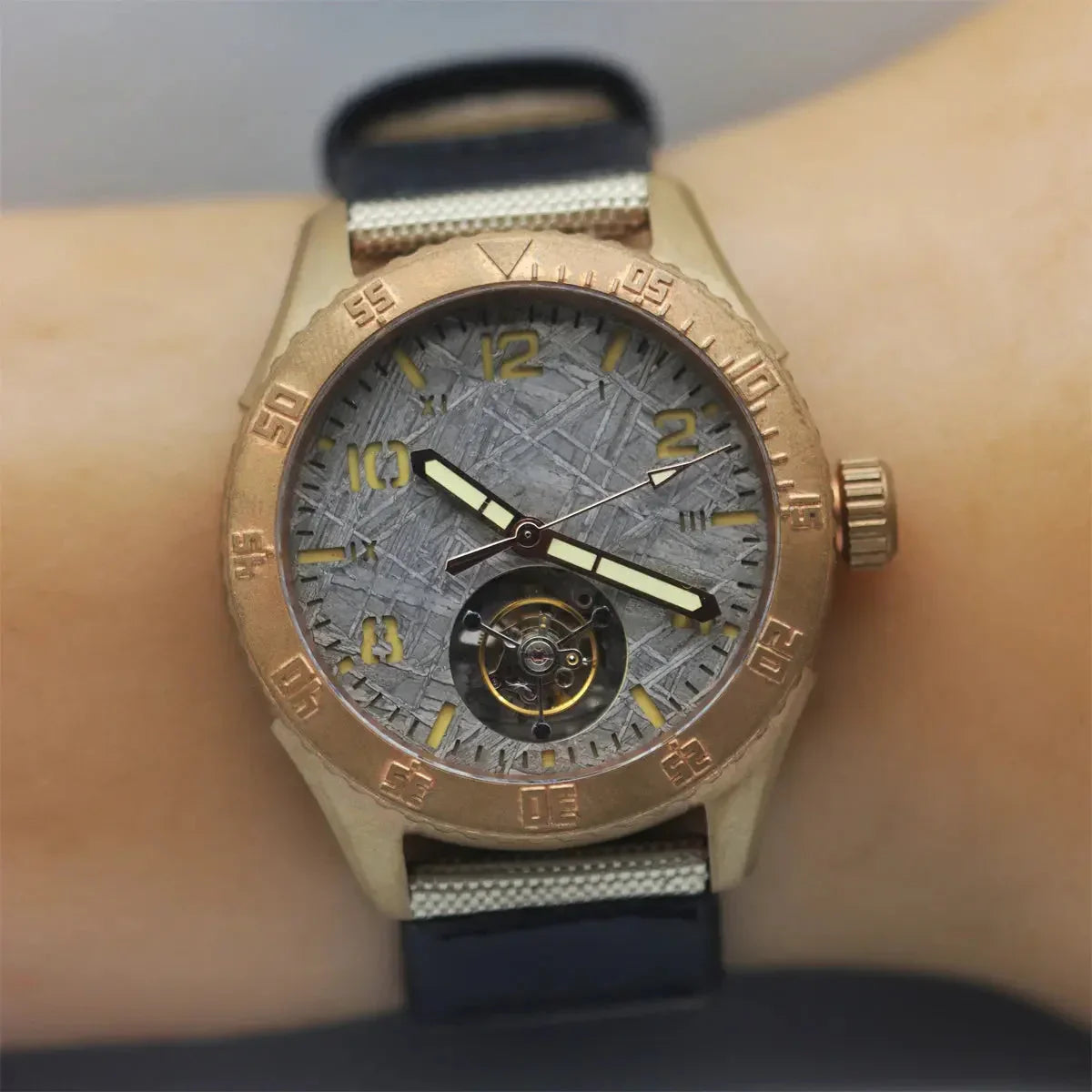 Automatic coaxial tourbillonarched bronze watch sidaxin