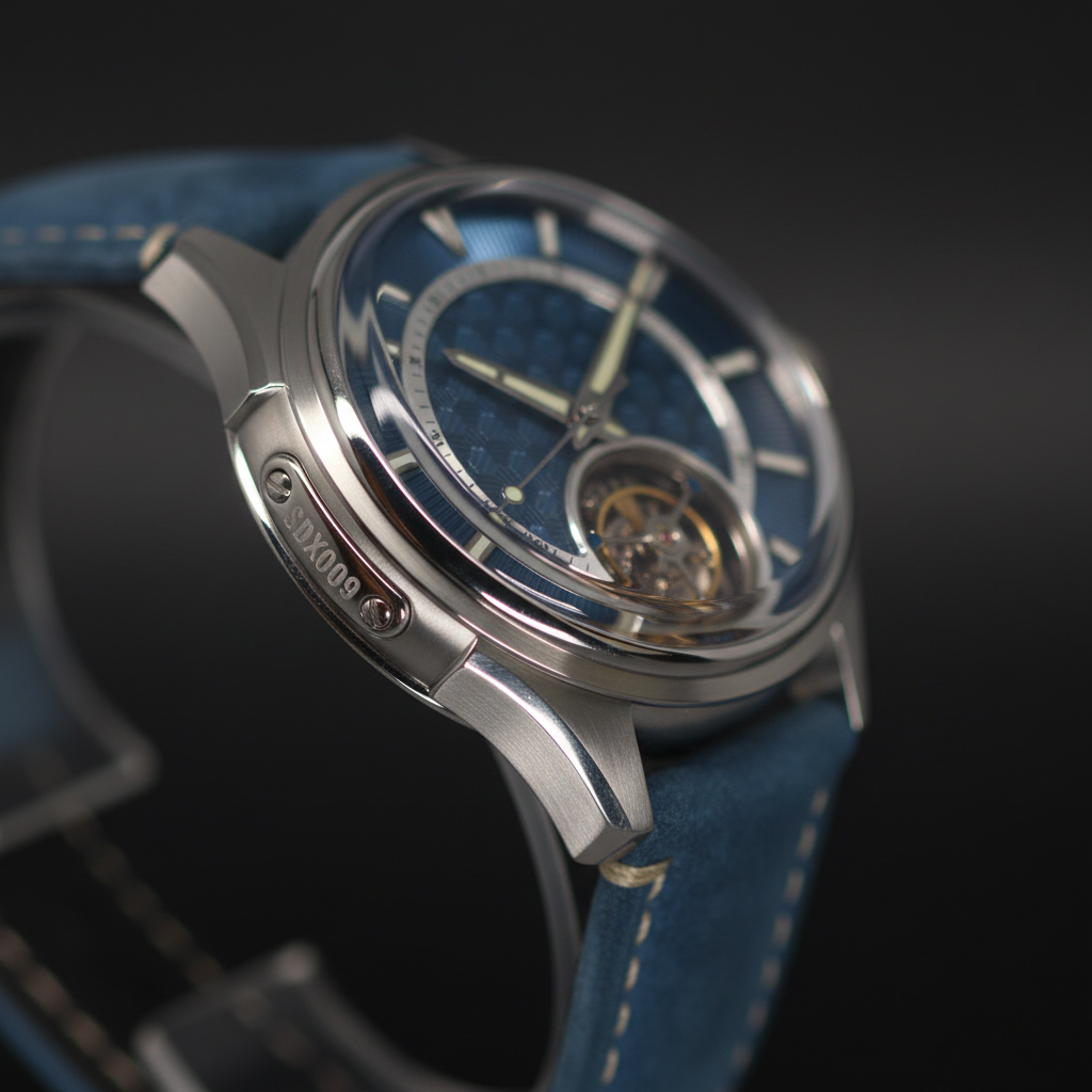 Blue Tourbillon Watch - Enhanced Metal Reflections