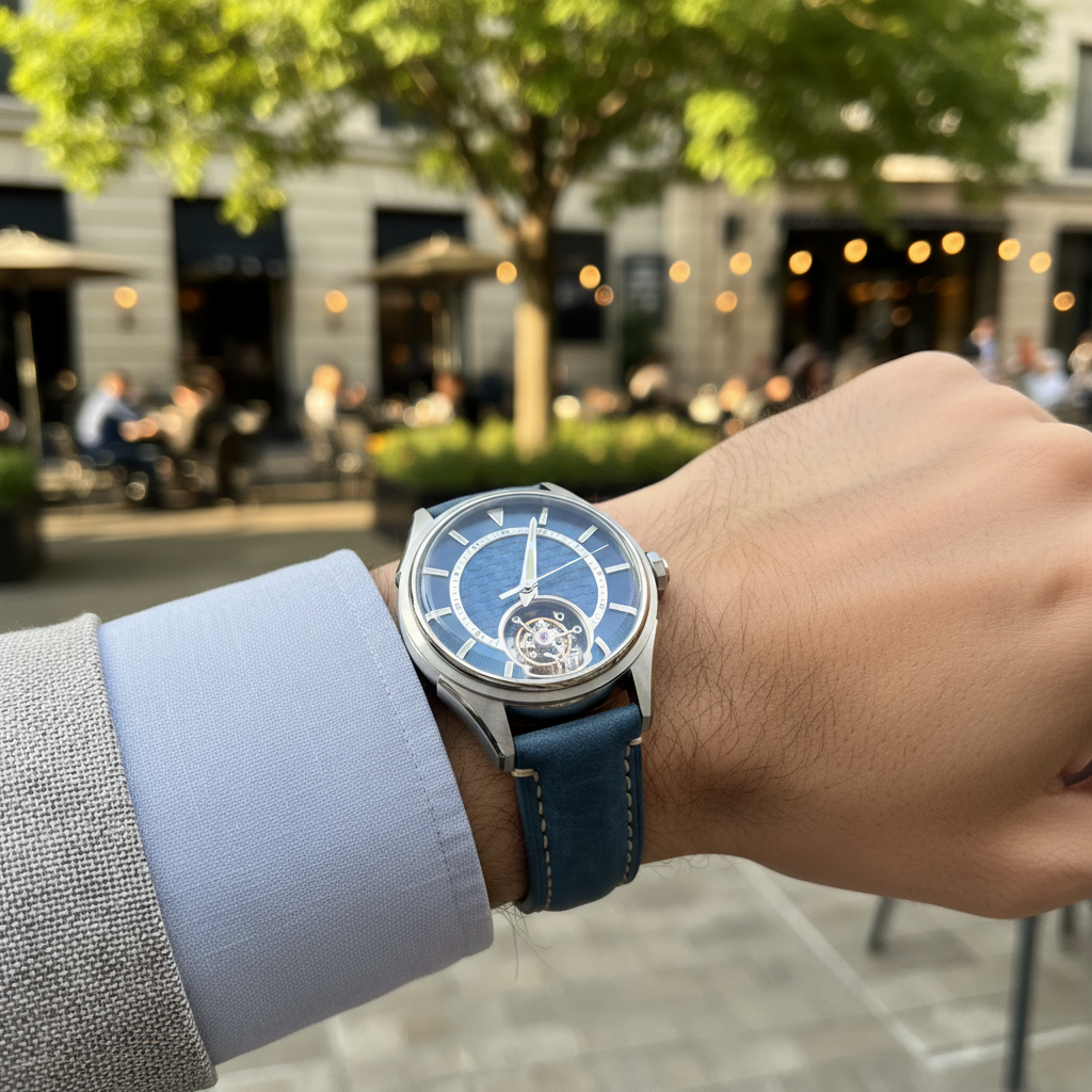 Blue Tourbillon Watch - Wrist Shot