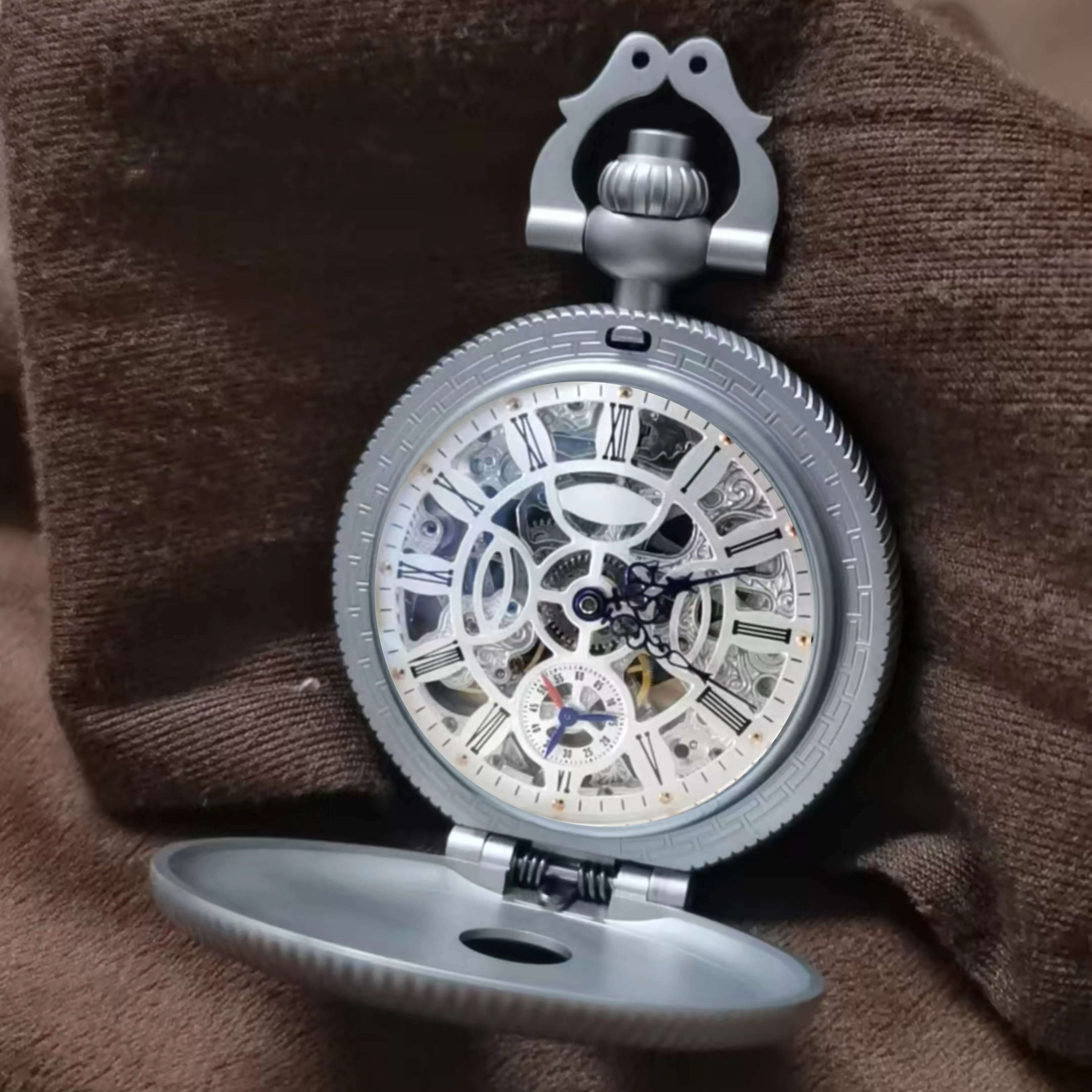 Waterproof mechanical bronze/sandblasted steel pocket watch sidaxin