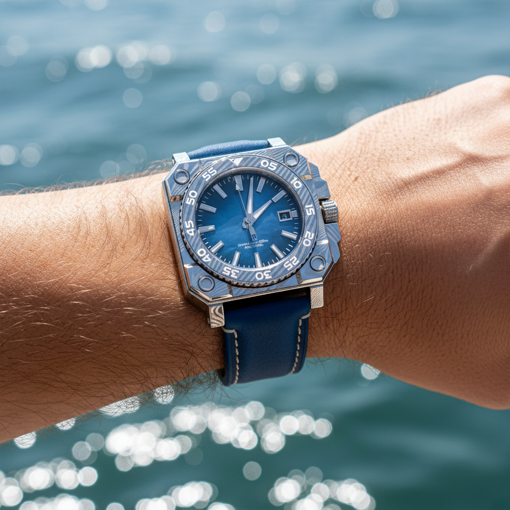 Square Blue Dive Watch - Wrist Shot